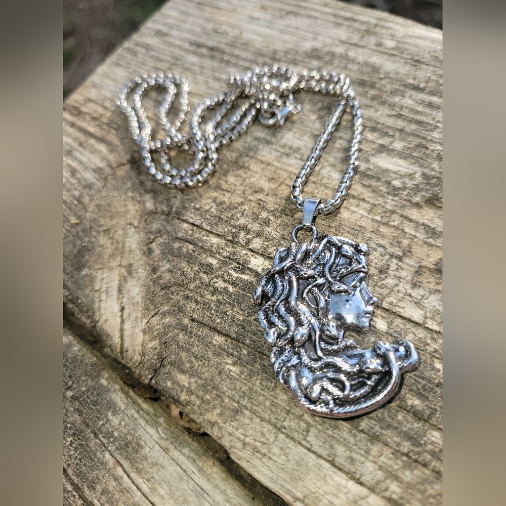 Silver Medusa Pendant Necklace